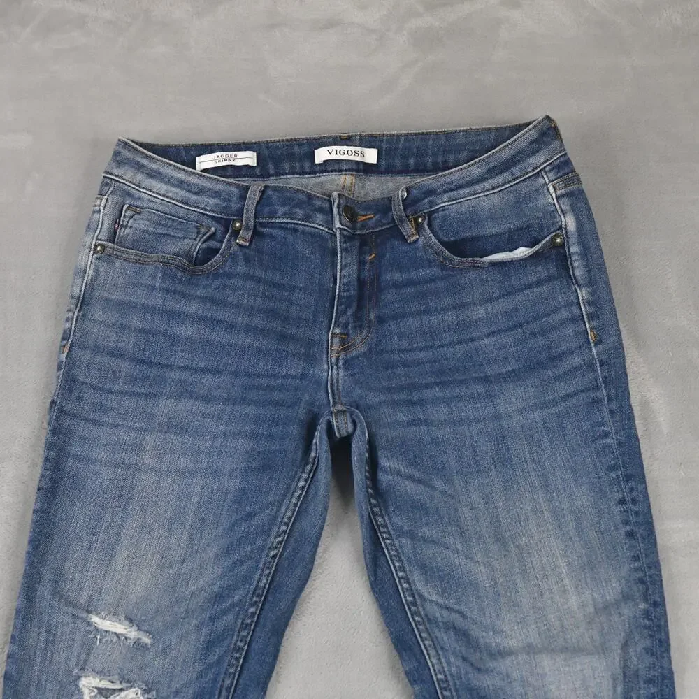VIGOSS Jeans Womens 29 (29x27) Jagger Skinny Blue Denim Distressed